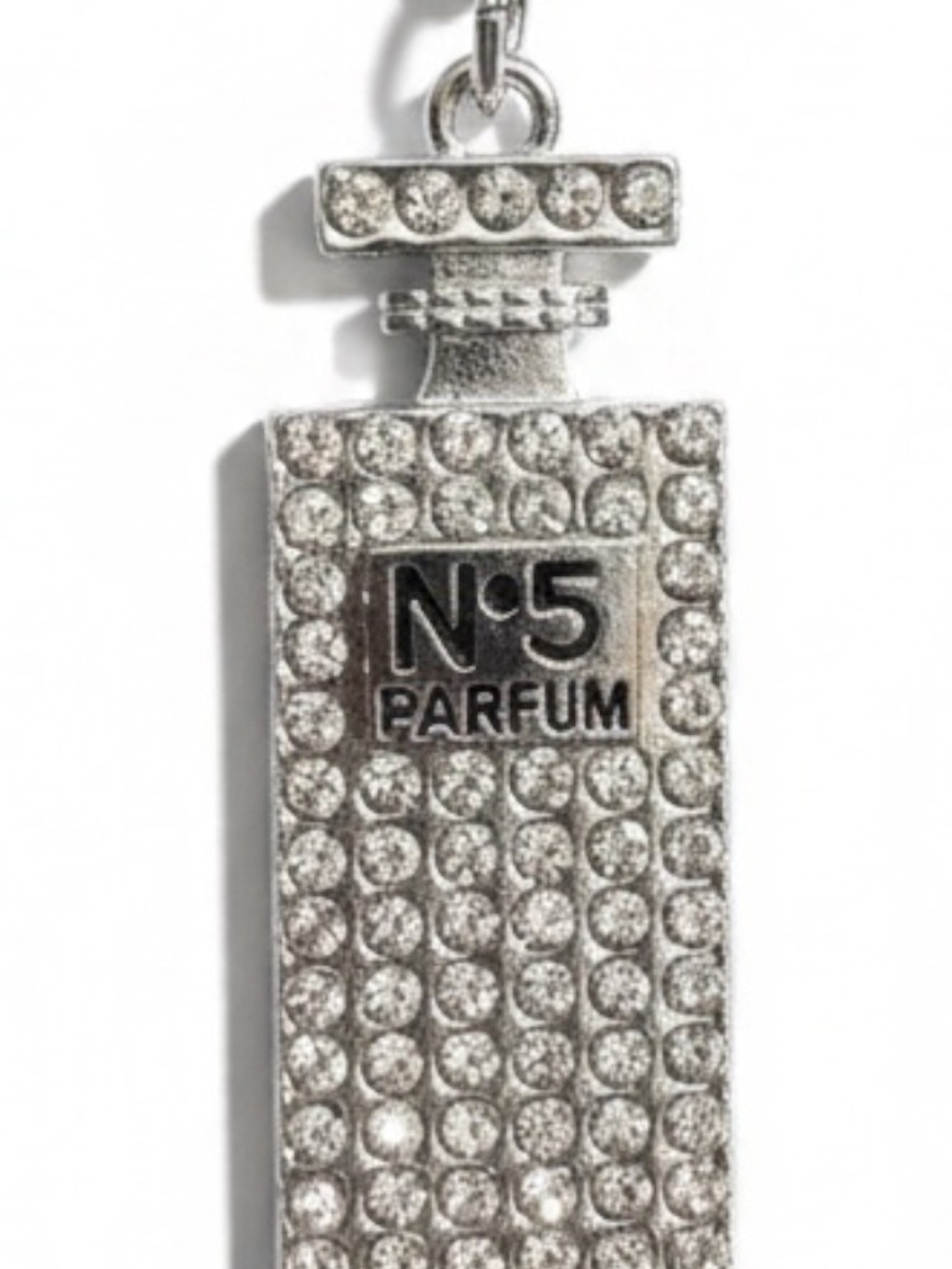 Silver Rhinestone Perfume Bottle Keychain Bag Charm N°5 Inspired NWT - Picture 3 of 8